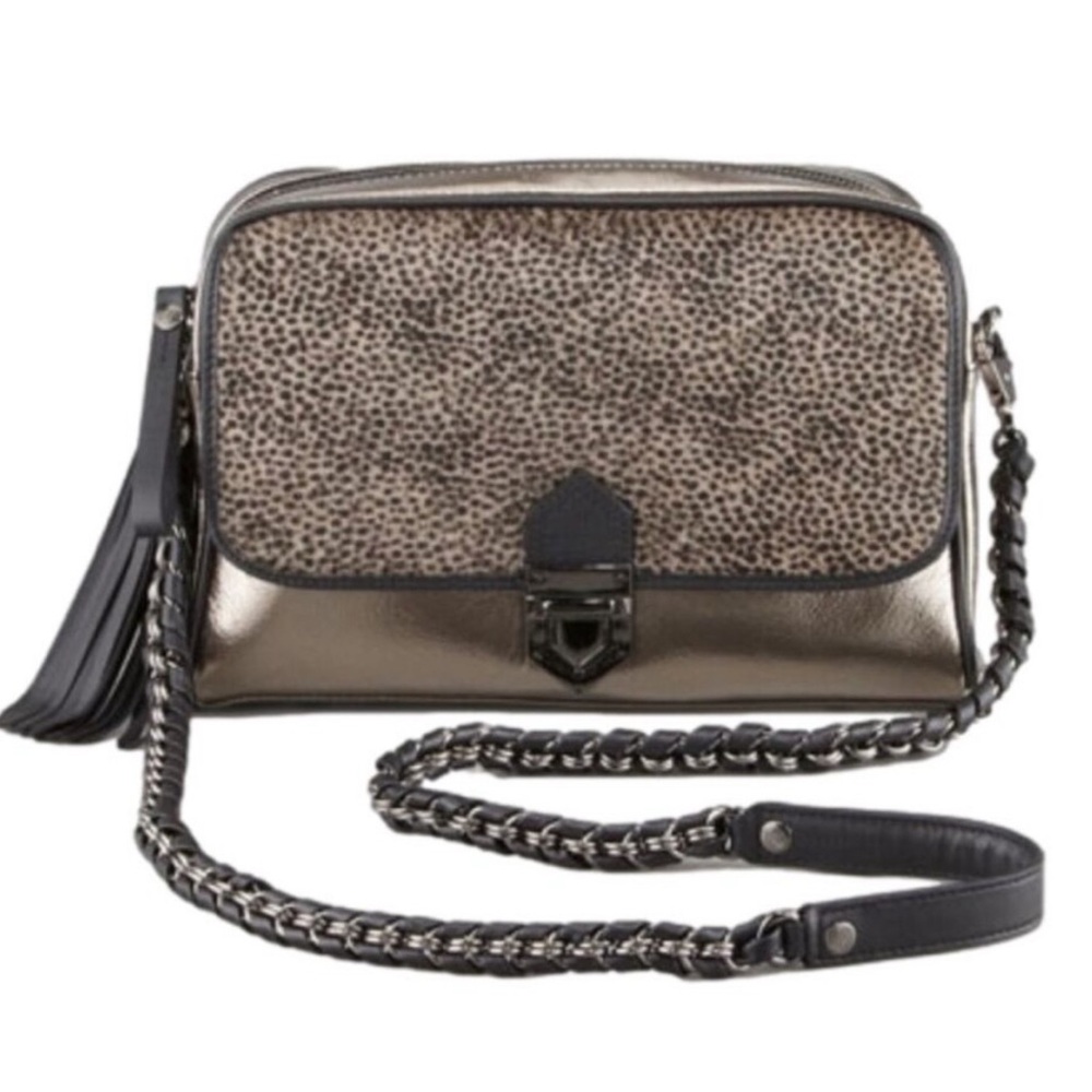 Eric Javits Crossbody Bag calf hair metallic bronze tassel purse